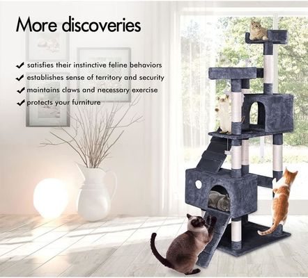 ODM Designs Luxury Natural Wood Pet Furniture Large Climbing Cat Tree For Wooden Big Cats Two Colors Sisal Rope
