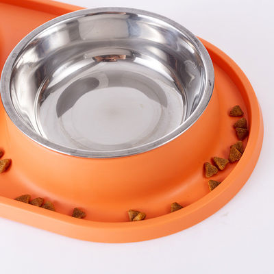 Non-Spill Silicone Pads Double Bowl for Dogs and Cats Stainless Steel Slow Feeder