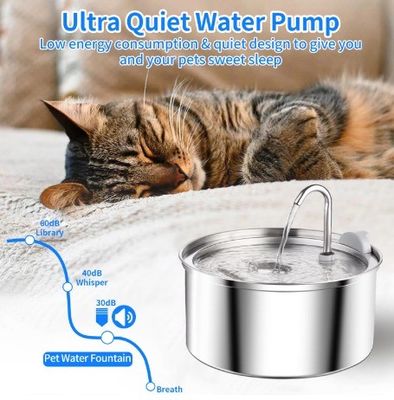 Stainless Steel Pet Drinking Water Fountain Automatic Water Dispenser 3L Capacity
