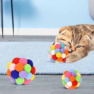 Popular Colorful Handmade Bouncy Ball Kitten Toys Plush Bell Ball Planet Ball Cat Toys
