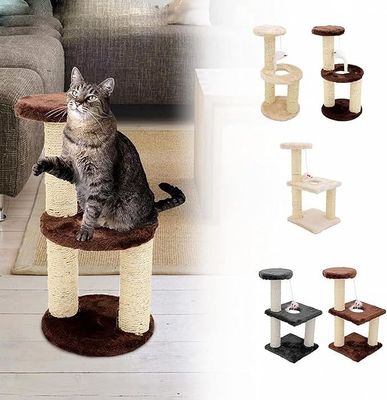 ODM Design Cat Furniture Beige Chipboard Climbing Tree with Sisal Column and Plush Hammock
