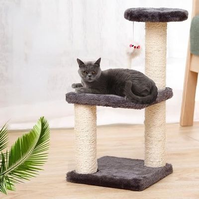 Wooden Cat Tower Climbing Frame with Integrated Nest and Multi-Level Climbing Column