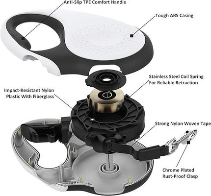 Strong Nylon Tape 16 ft Retractable Dog Leash with Solid Pattern and Anti-Slip Handle