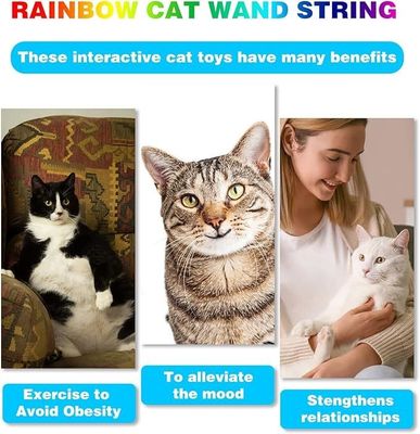Interactive Cat Toy Classic Rainbow Rope Cat Teaser Stick for Cat and Kitten Exercise