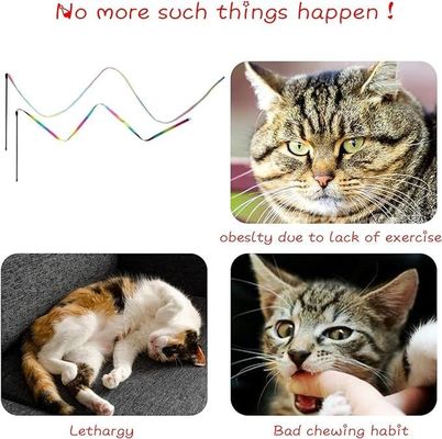 Interactive Cat Toy Classic Rainbow Rope Cat Teaser Stick for Cat and Kitten Exercise