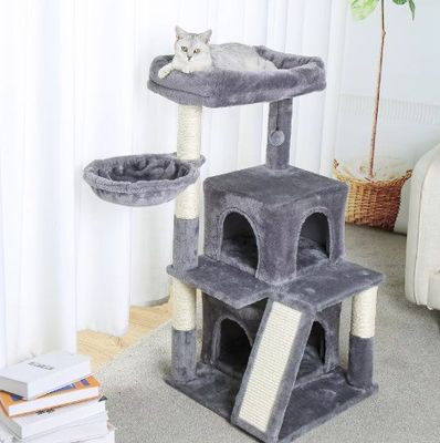 Advantageous Wood Modern Cat Sisal Scratcher with Soft Perch and Multi-Level Cat Tower