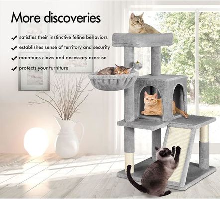 Advantageous Wood Modern Cat Sisal Scratcher with Soft Perch and Multi-Level Cat Tower