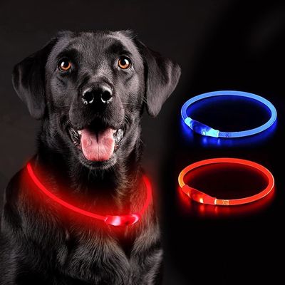 LED Glow Dog Collar with Customized Logo USB Rechargeable Waterproof 3 Flashing Modes
