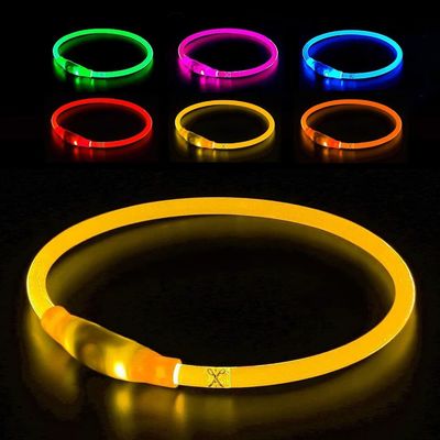 LED Glow Dog Collar with Customized Logo USB Rechargeable Waterproof 3 Flashing Modes