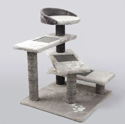 ODM  Gray Wood Modern Cat Climbing Frame Deluxe Sisal Cat Tree House Scratcher