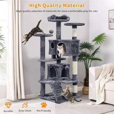 Fun Play Plush Pet Toy Cat Tree with Sturdy Scratching Posts and Large Climbing Frame