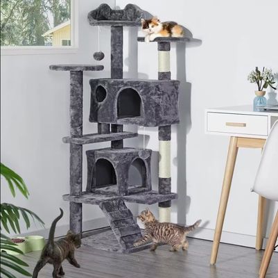 Fun Play Plush Pet Toy Cat Tree with Sturdy Scratching Posts and Large Climbing Frame