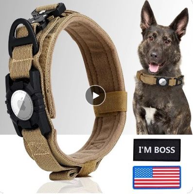 Customization Service Provided Nylon Tactical Dog Collar with Apple Airtag Holder