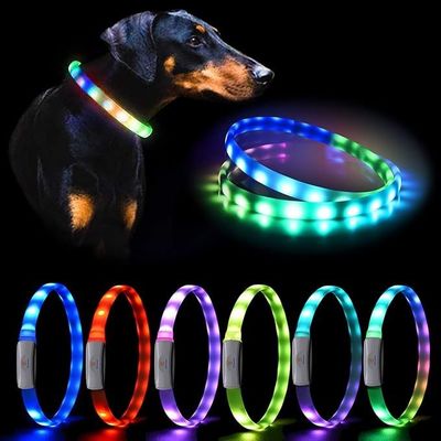 USB Rechargeable Lighted Dog Collar Band with Color Changeable Pet Collars
