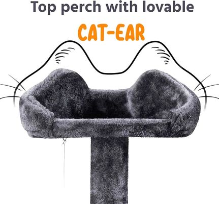 OEM/ODM Custom Luxury Dark Grey Plush Wood Multi-Storey Cat Villa with Climbing Tree