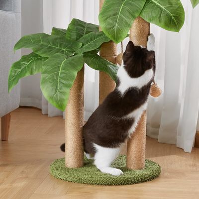 Cat Coconut Palm Tree Climbing Frame with Natural Sisal Scratch Pole and Hanging Balls