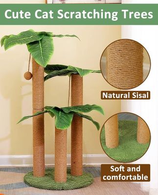 Cat Coconut Palm Tree Climbing Frame with Natural Sisal Scratch Pole and Hanging Balls