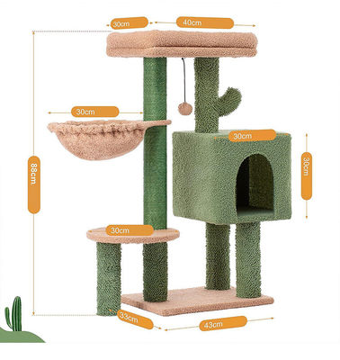 Wooden Modern Cat Sisal Scratcher Cactus Cat Tree with Hammock and Scratching Post