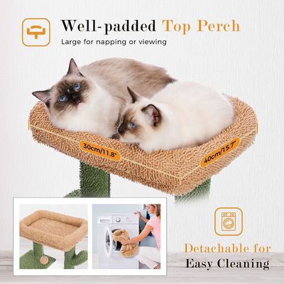 Wooden Modern Cat Sisal Scratcher Cactus Cat Tree with Hammock and Scratching Post