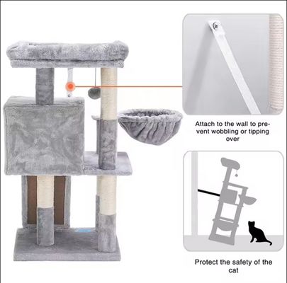 Fun Play Function Customized Logo Eco-Friendly Wood Grey SISAL Cat Tower for Indoor Cats