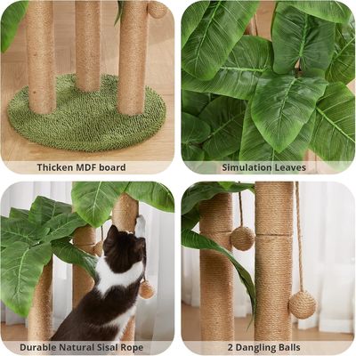 Indoor Cats Sustainable Green Cat Tree Tower with Cat Scratching Sleeping Playing Condo