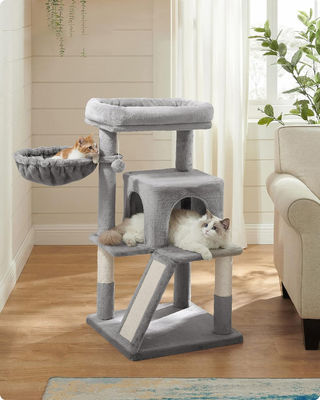 Sustainable Light Gray Cat Tree with Toy Cat Tower Condo Cat House and Padded Plush Perch