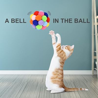 Advantageous Pet Cat Ball Toy Colorful Handmade Bells Bouncy Balls Catnip Interactive Toy
