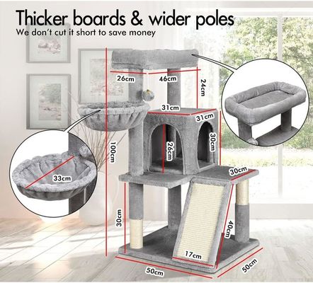 Sustainable Light Gray Cat Tree with Toy Cat Tower Condo Cat House and Padded Plush Perch