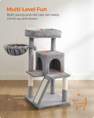 Sustainable Light Gray Cat Tree with Toy Cat Tower Condo Cat House and Padded Plush Perch