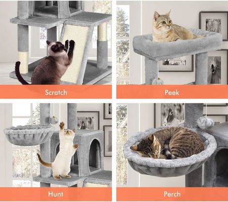 Sustainable Light Gray Cat Tree with Toy Cat Tower Condo Cat House and Padded Plush Perch