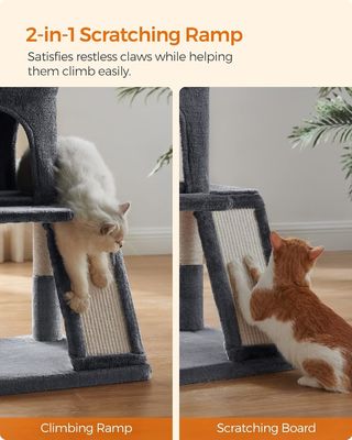 Sustainable Light Gray Cat Tree with Toy Cat Tower Condo Cat House and Padded Plush Perch