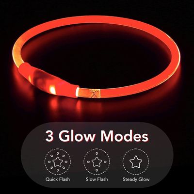USB Rechargeable Waterproof Dog Collar for Night Walking and Training Solid Pattern
