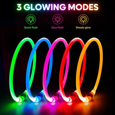 USB Rechargeable Waterproof Dog Collar for Night Walking and Training Solid Pattern