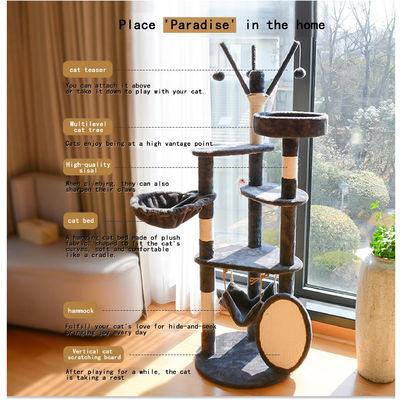 Multi-Level Cat Climbing Sisal Frameodern Wood Large Cat Tree Tower Furniture Scratch Post