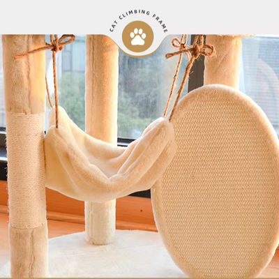 Multi-Level Cat Climbing Sisal Frameodern Wood Large Cat Tree Tower Furniture Scratch Post