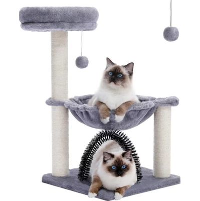 Plush Cat Tower Cat Tree Scratching Toy Activity Centre Grey Cats' Playtime Essential