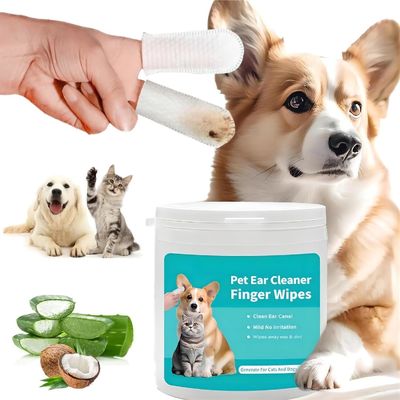 Custom Logo Accepted Pet Ear Cleaning Wipes Portable Finger Cleaner for Dogs Cats