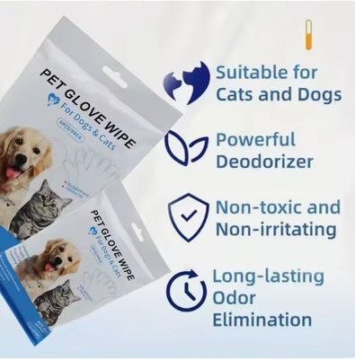 Customized Logo Acceptable 6PCS Pack Pet Cleaning Gloves for PET Grooming Wet Wipes