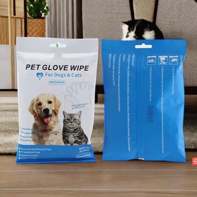 Customized Logo Acceptable 6PCS Pack Pet Cleaning Gloves for PET Grooming Wet Wipes