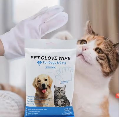 Non-Woven Blue Package Cleaning Disposable Pet Grooming Gloves Wet Wipes For Dogs Cats