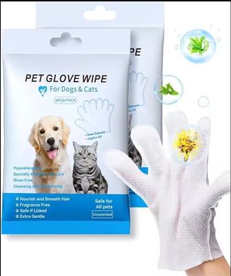 Non-Woven Blue Package Cleaning Disposable Pet Grooming Gloves Wet Wipes For Dogs Cats