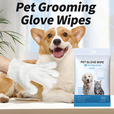 Non-Woven Blue Package Cleaning Disposable Pet Grooming Gloves Wet Wipes For Dogs Cats