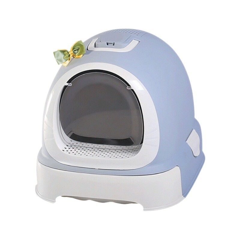 Easy Clean Doraemon Design Cat Litter Box with Scooper and Lid Prevent Litter Scatter