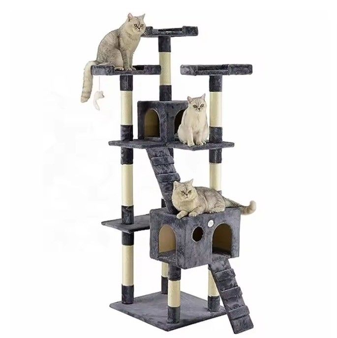 ODM Designs Luxury Natural Wood Pet Furniture Large Climbing Cat Tree For Wooden Big Cats Two Colors Sisal Rope