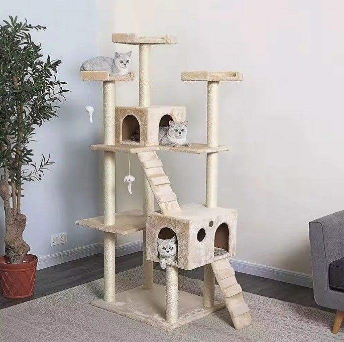 Upgrade Your Cats' Comfort and Play with Multi-Level Wood Cat Scratcher Furniture