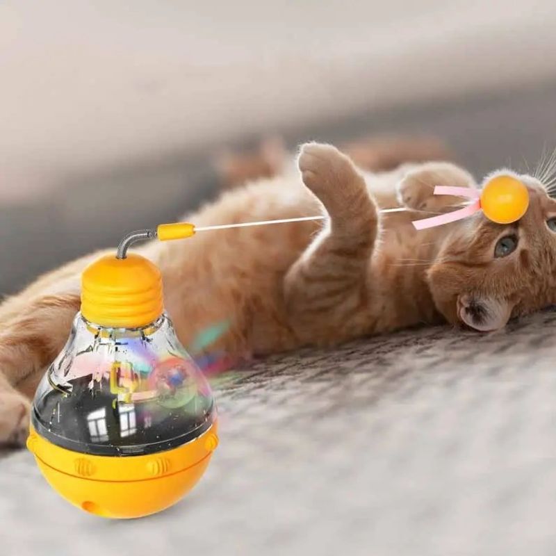 Long Time Used Interactive Cat Toy Fun Cat Stick with Light Bulb and Leaky Food Tumbler