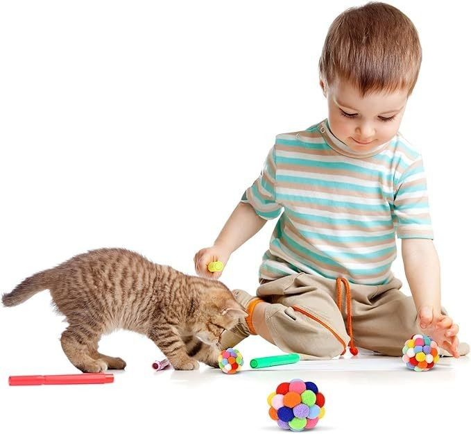 Popular Colorful Handmade Bouncy Ball Kitten Toys Plush Bell Ball Planet Ball Cat Toys