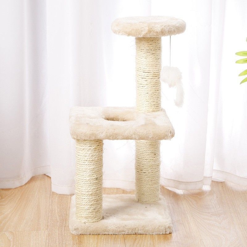 ODM Design Cat Furniture Beige Chipboard Climbing Tree with Sisal Column and Plush Hammock