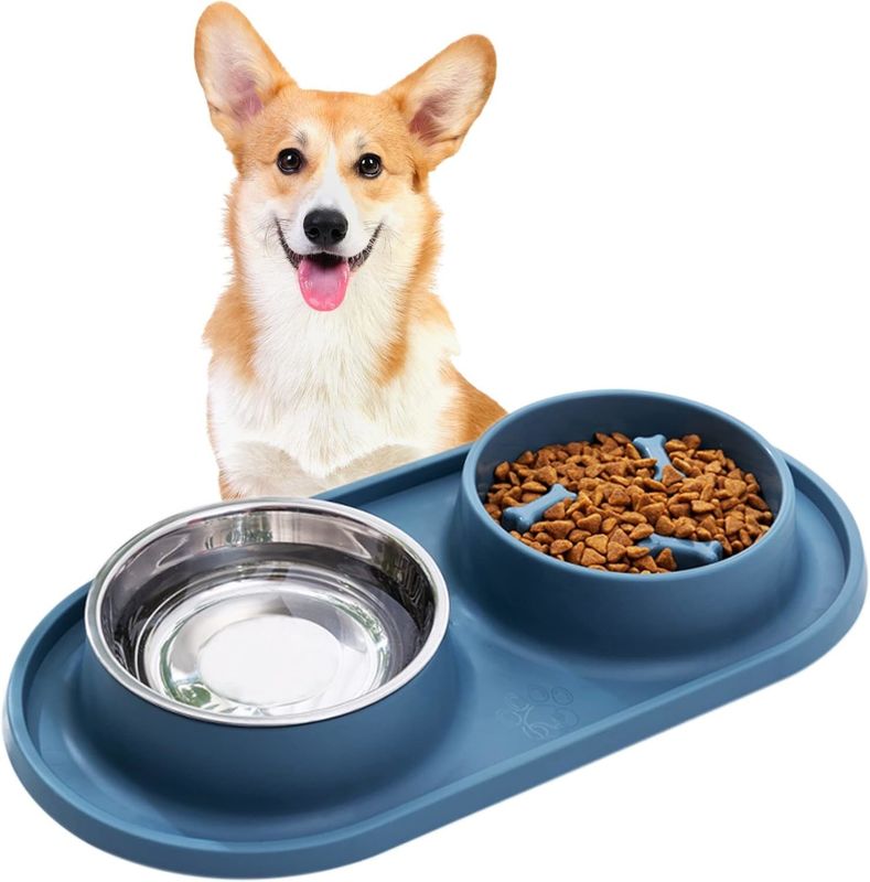 Blue Dog Bowls Slow Feeder Pet Bowl with Silicone Mat No Chocking Healthy Design Bowl