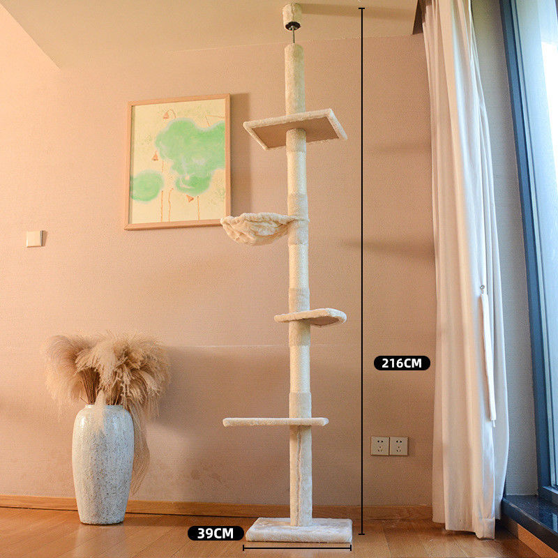 Adjustable Height Floor to Ceiling Cat Tower with Cozy Hammock and Fun Play Function